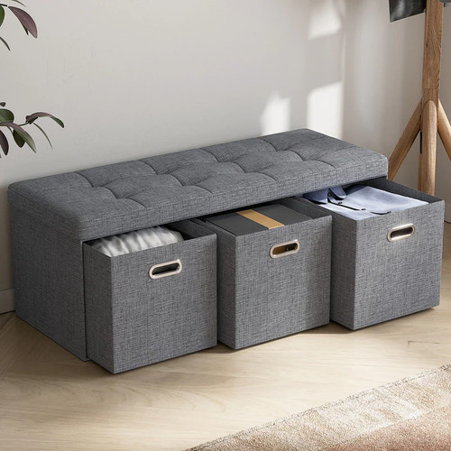 Grey storage ottoman bench - 40",